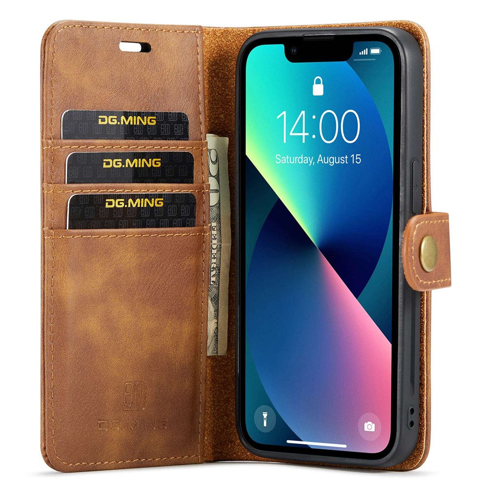 DG.MING-For-iPhone-15-Anti-Scratch-Split-Leather-Wallet-Stand-Cover-Detachable-Magnetic-Phone-Case-Shell-Brown