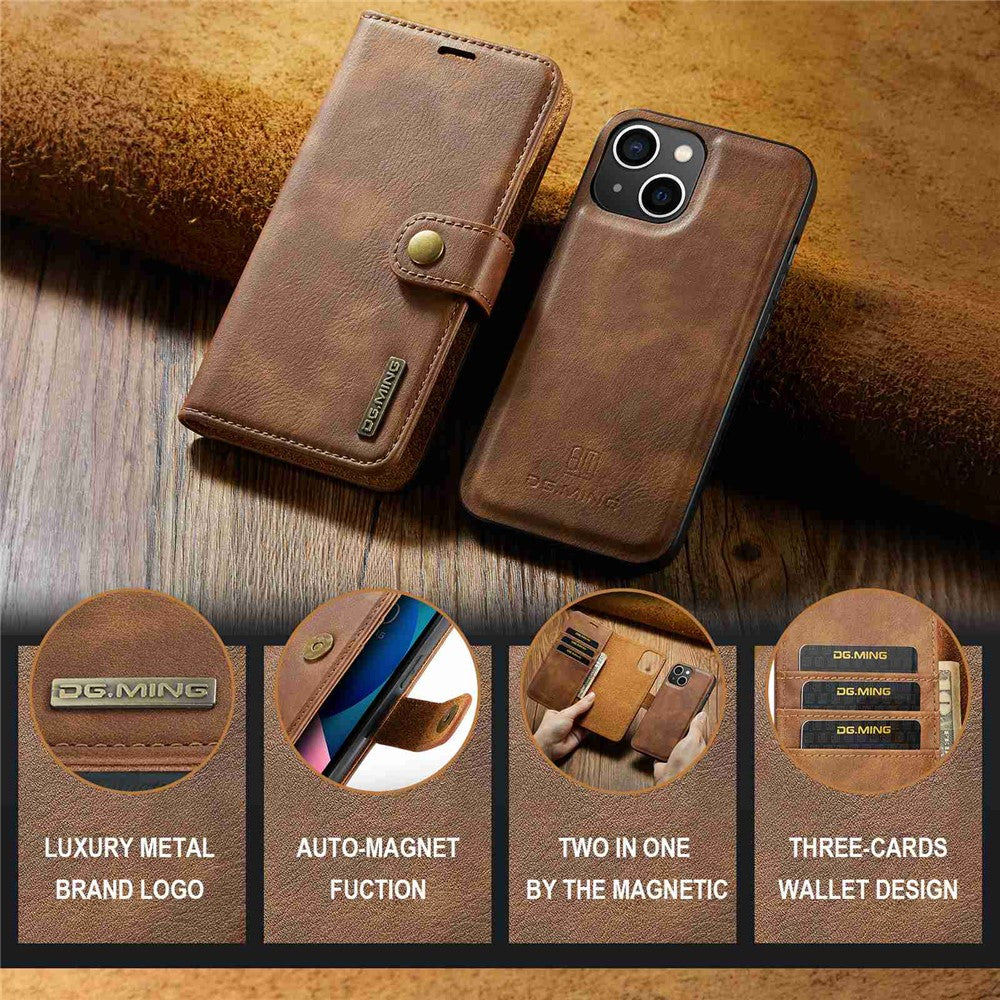 DG.MING-For-iPhone-15-Anti-Scratch-Split-Leather-Wallet-Stand-Cover-Detachable-Magnetic-Phone-Case-Shell-Brown