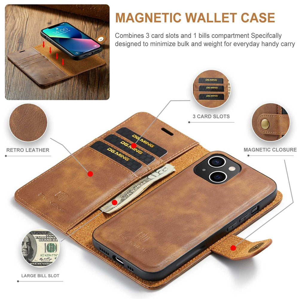 DG.MING-For-iPhone-15-Anti-Scratch-Split-Leather-Wallet-Stand-Cover-Detachable-Magnetic-Phone-Case-Shell-Brown