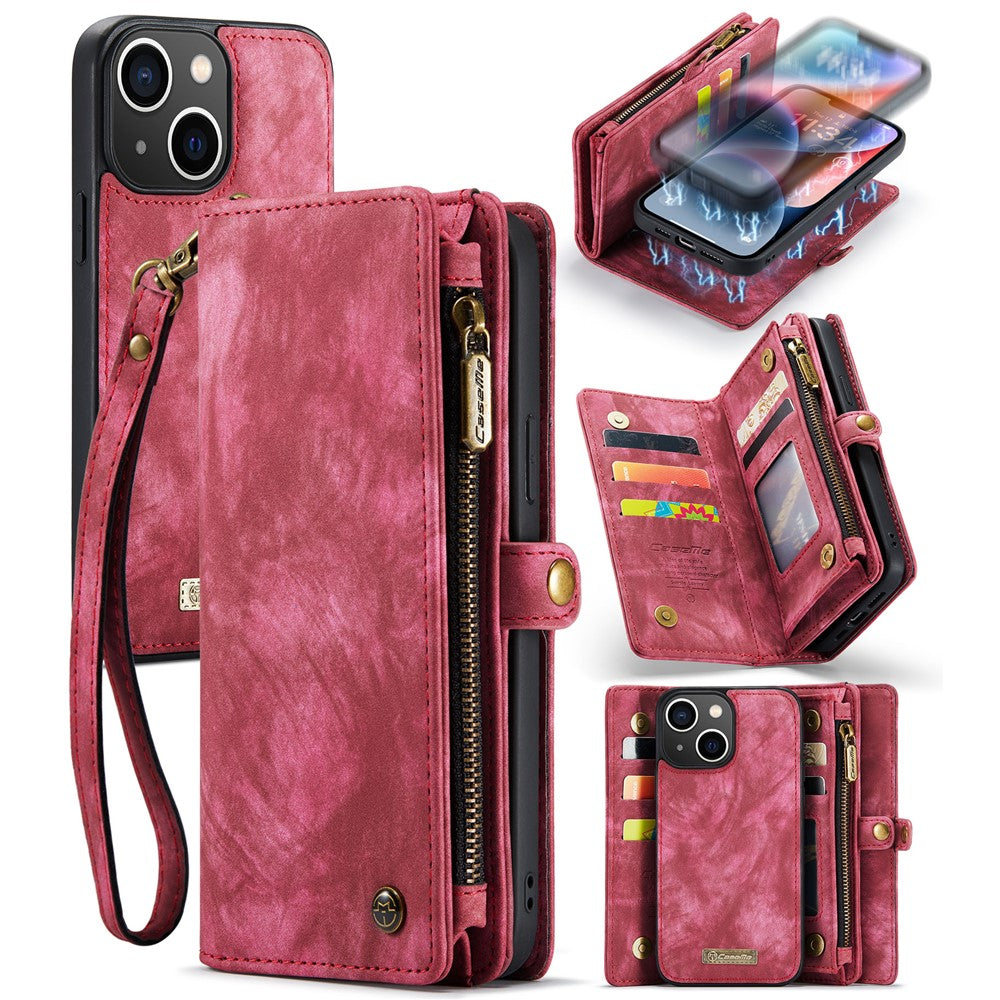 For-iPhone-15-Phone-Cases-CASEME-008-Leather-Cover-with-Detachable-Wallet-and-Strap-Red