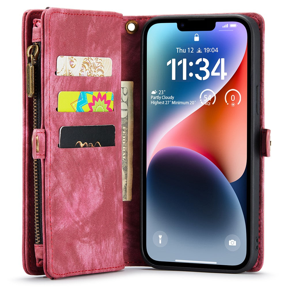 For-iPhone-15-Phone-Cases-CASEME-008-Leather-Cover-with-Detachable-Wallet-and-Strap-Red