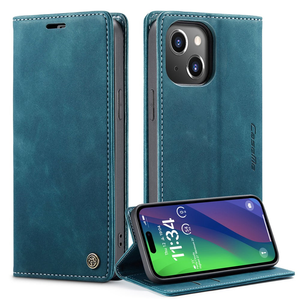 CASEME-013-Series-For-iPhone-15-Leather-Wallet-Phone-Case-Flip-Stand-Drop-proof-Cover-Blue