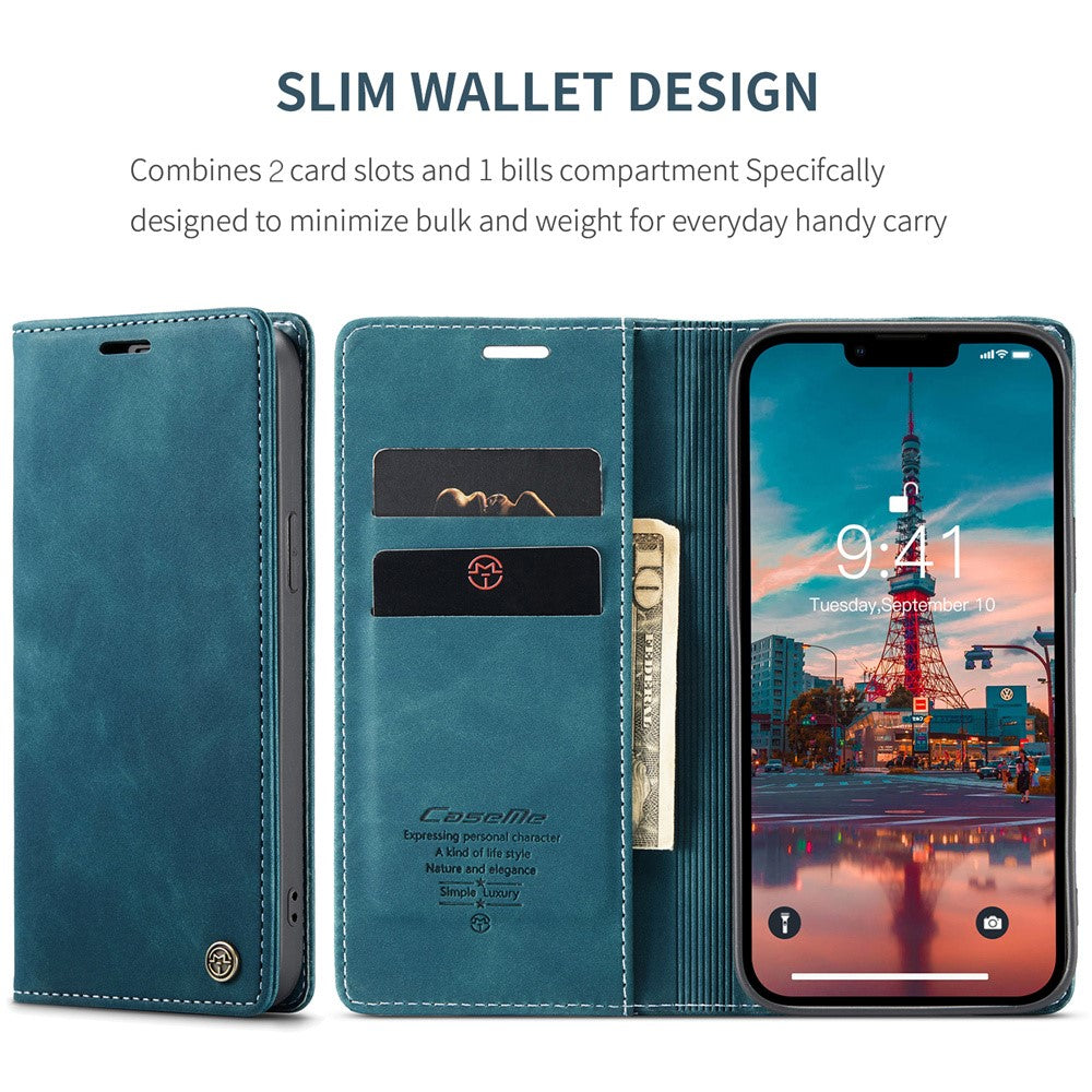 CASEME-013-Series-For-iPhone-15-Leather-Wallet-Phone-Case-Flip-Stand-Drop-proof-Cover-Blue