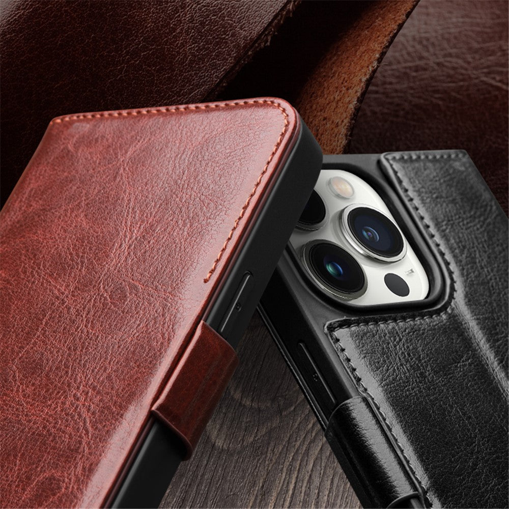 QIALINO-For-iPhone-15-Pro-Max-Genuine-Cow-Leather+TPU-Phone-Case-Magnetic-Closure-Full-Protection-Phone-Cover-Dark-Brown