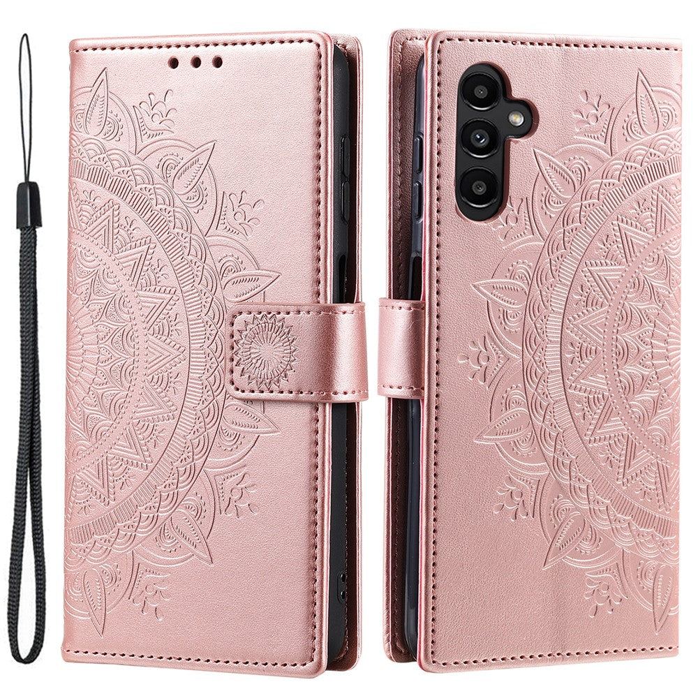 For-Samsung-Galaxy-S24-Leather-Case-Mandala-Flower-Wallet-Cover-with-Strap-Rose-Gold