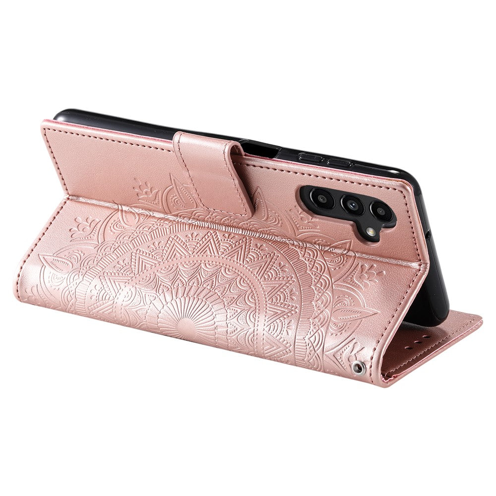 For-Samsung-Galaxy-S24-Leather-Case-Mandala-Flower-Wallet-Cover-with-Strap-Rose-Gold