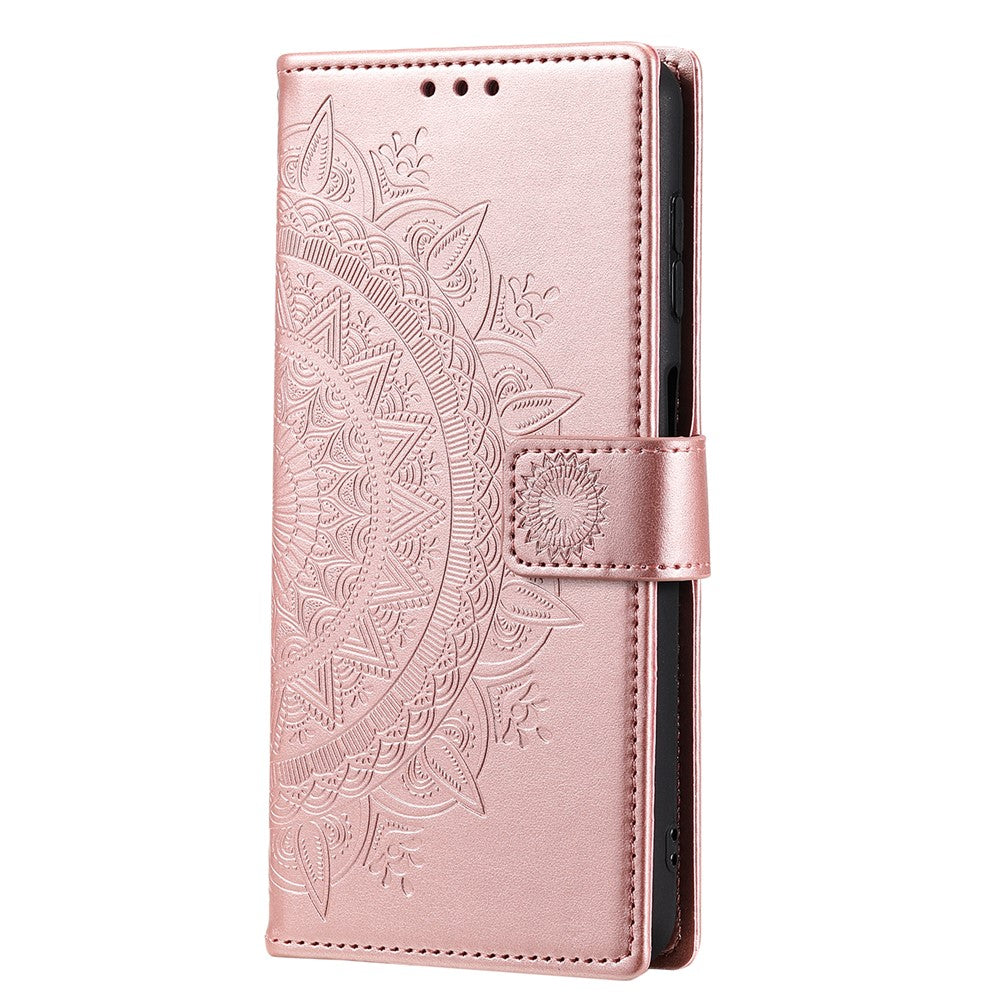 For-Samsung-Galaxy-S24-Leather-Case-Mandala-Flower-Wallet-Cover-with-Strap-Rose-Gold