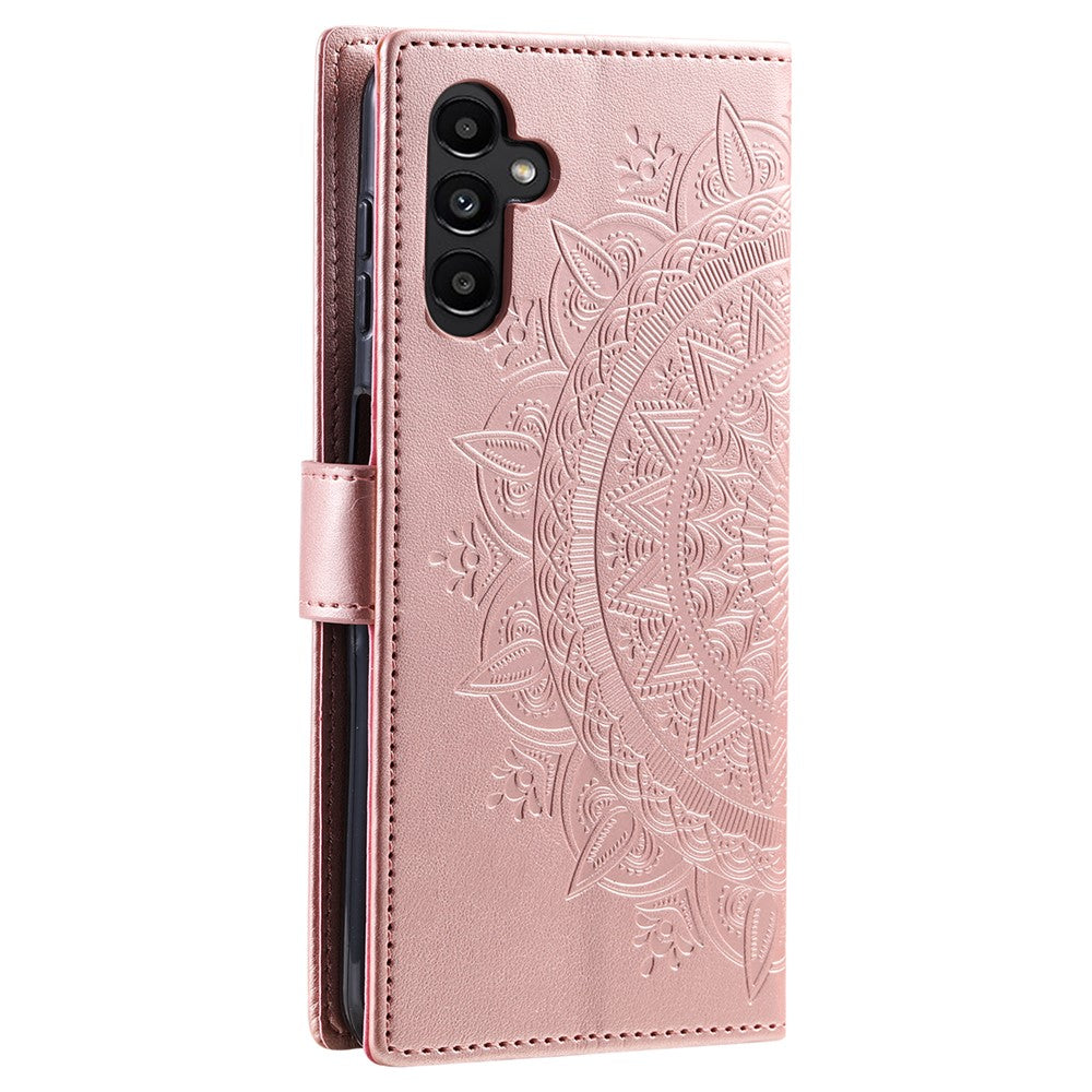 For-Samsung-Galaxy-S24-Leather-Case-Mandala-Flower-Wallet-Cover-with-Strap-Rose-Gold