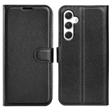 For-Samsung-Galaxy-S24-Case-Magnetic-Closure-Litchi-Texture-Leather-Phone-Cover-Black