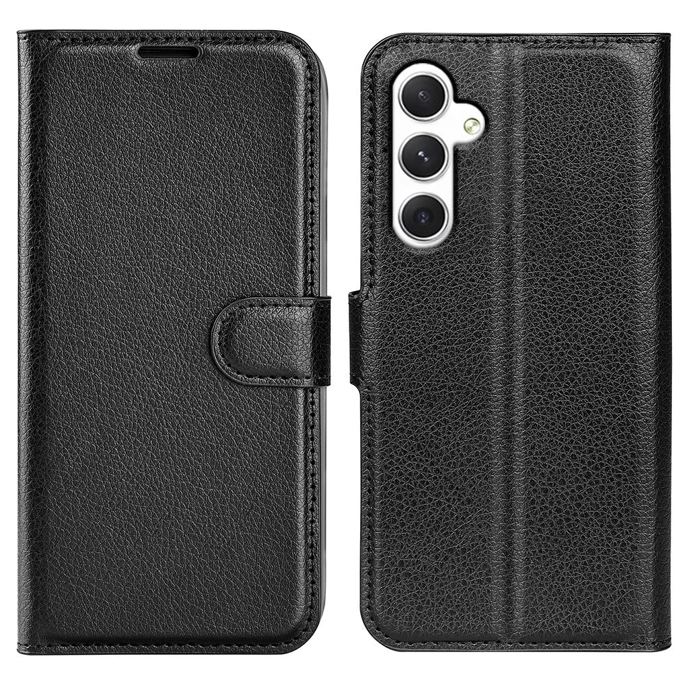For-Samsung-Galaxy-S24-Case-Magnetic-Closure-Litchi-Texture-Leather-Phone-Cover-Black