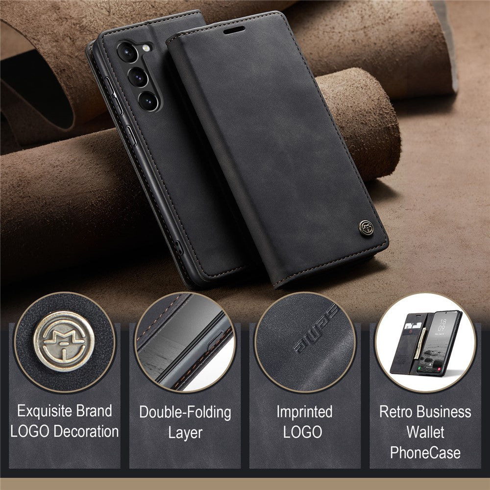 CASEME-013-Series-For-Samsung-Galaxy-S24-Case-Anti-drop-PU-Leather-Stand-Cellphone-Protector-Black