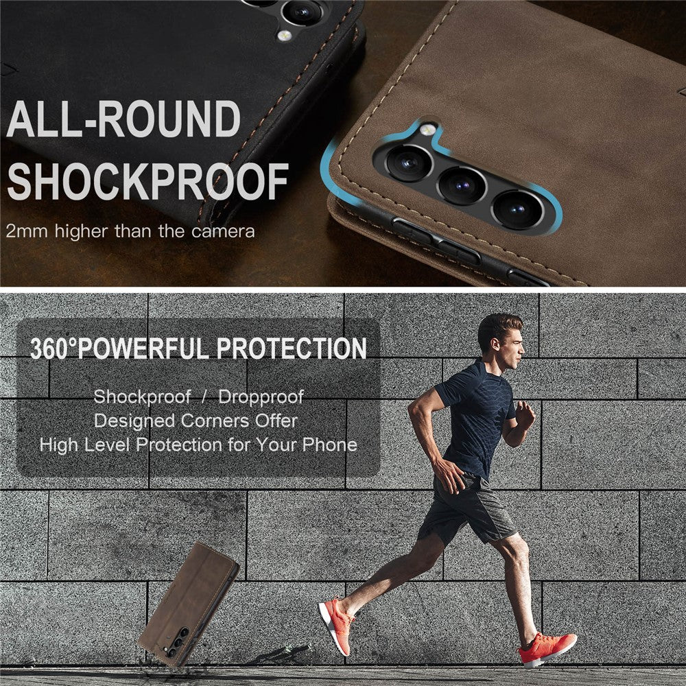 CASEME-013-Series-For-Samsung-Galaxy-S24-Case-Anti-drop-PU-Leather-Stand-Cellphone-Protector-Black