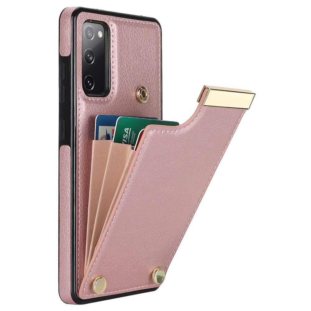 For-Samsung-Galaxy-S20-FE-5G-/-S20-FE-/-S20-FE-2022-/-S20-Lite-Cell-Phone-Case-TPU+PU-Leather-Card-Holder-Cover-Rose-Gold