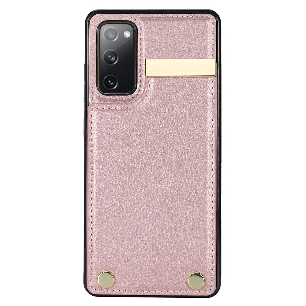 For-Samsung-Galaxy-S20-FE-5G-/-S20-FE-/-S20-FE-2022-/-S20-Lite-Cell-Phone-Case-TPU+PU-Leather-Card-Holder-Cover-Rose-Gold