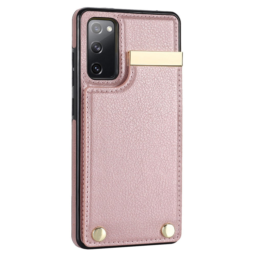 For-Samsung-Galaxy-S20-FE-5G-/-S20-FE-/-S20-FE-2022-/-S20-Lite-Cell-Phone-Case-TPU+PU-Leather-Card-Holder-Cover-Rose-Gold