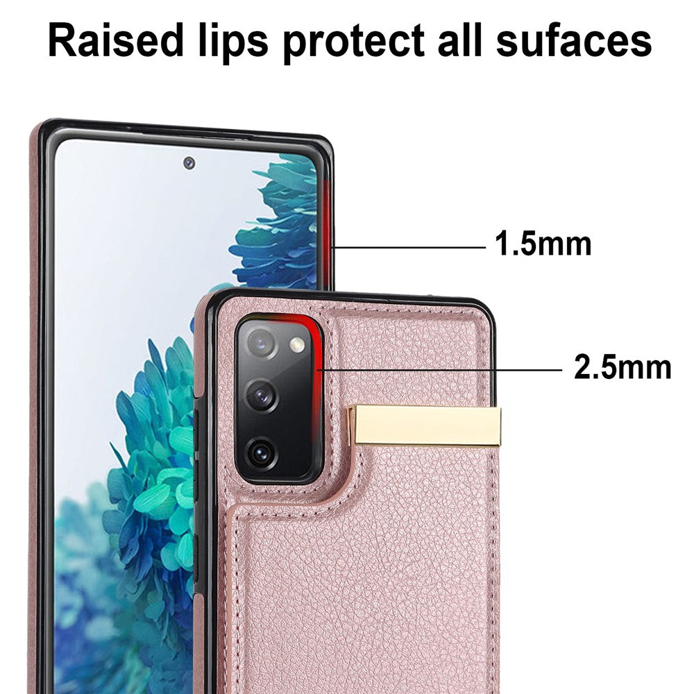 For-Samsung-Galaxy-S20-FE-5G-/-S20-FE-/-S20-FE-2022-/-S20-Lite-Cell-Phone-Case-TPU+PU-Leather-Card-Holder-Cover-Rose-Gold