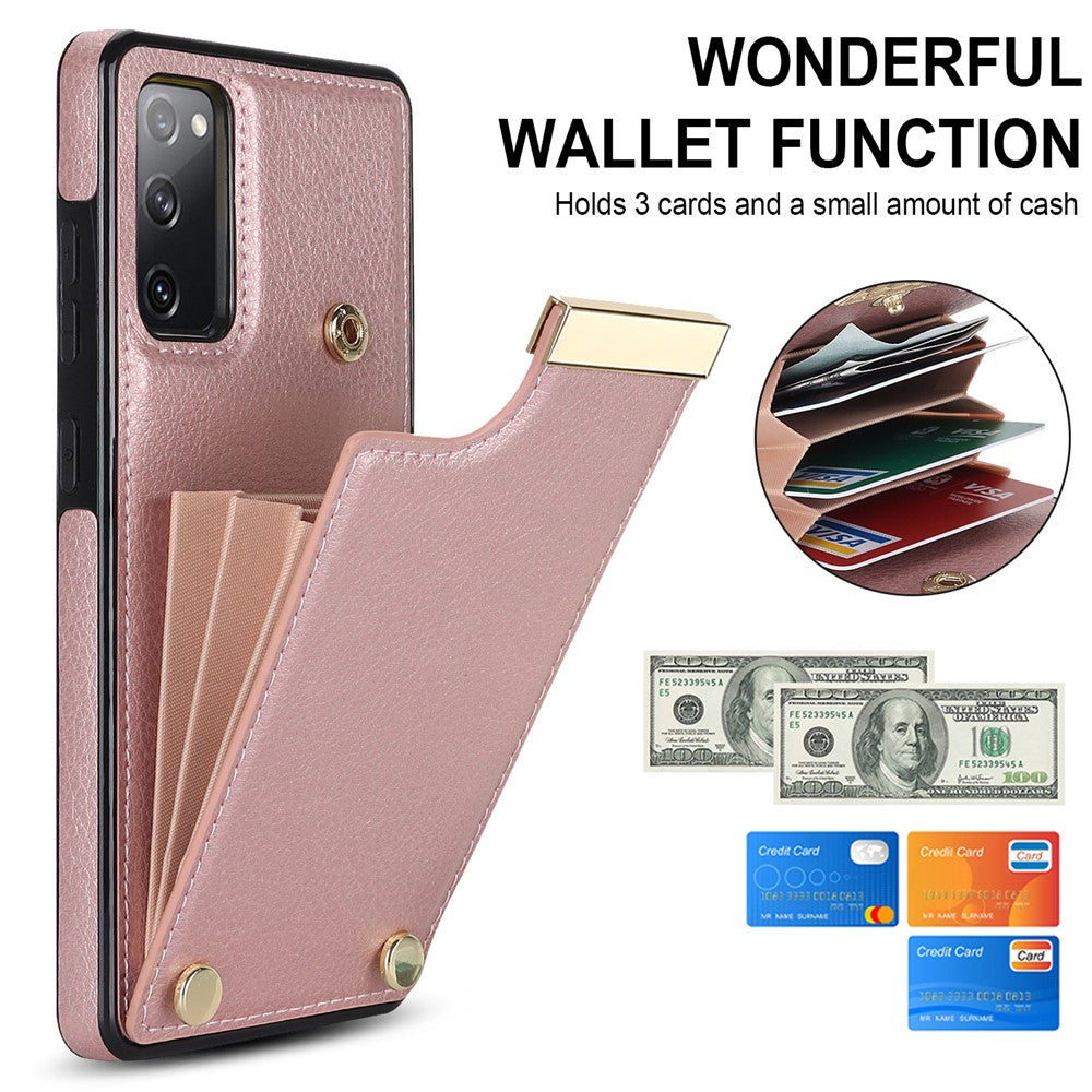 For-Samsung-Galaxy-S20-FE-5G-/-S20-FE-/-S20-FE-2022-/-S20-Lite-Cell-Phone-Case-TPU+PU-Leather-Card-Holder-Cover-Rose-Gold