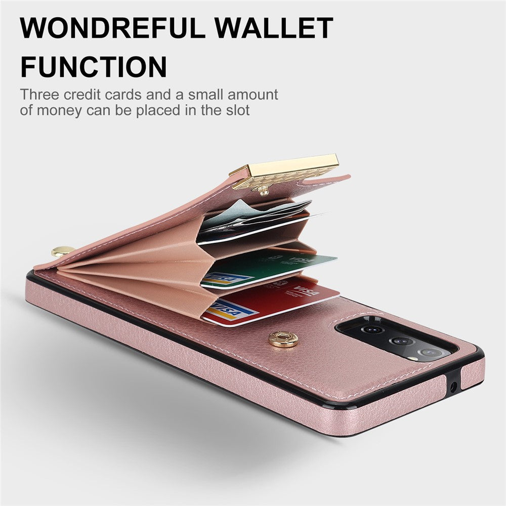 For-Samsung-Galaxy-S20-FE-5G-/-S20-FE-/-S20-FE-2022-/-S20-Lite-Cell-Phone-Case-TPU+PU-Leather-Card-Holder-Cover-Rose-Gold