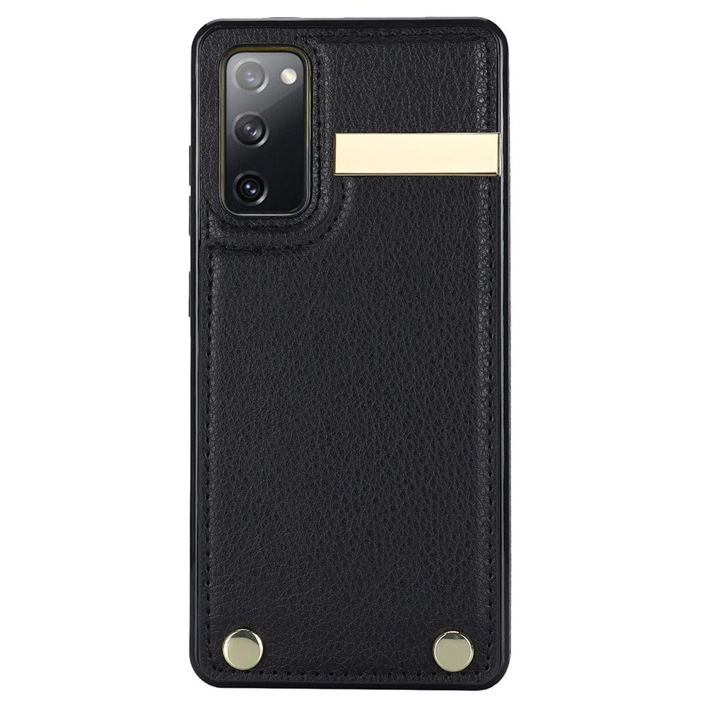 For-Samsung-Galaxy-S20-FE-5G-/-S20-FE-/-S20-FE-2022-/-S20-Lite-Cell-Phone-Case-TPU+PU-Leather-Card-Holder-Cover-Black