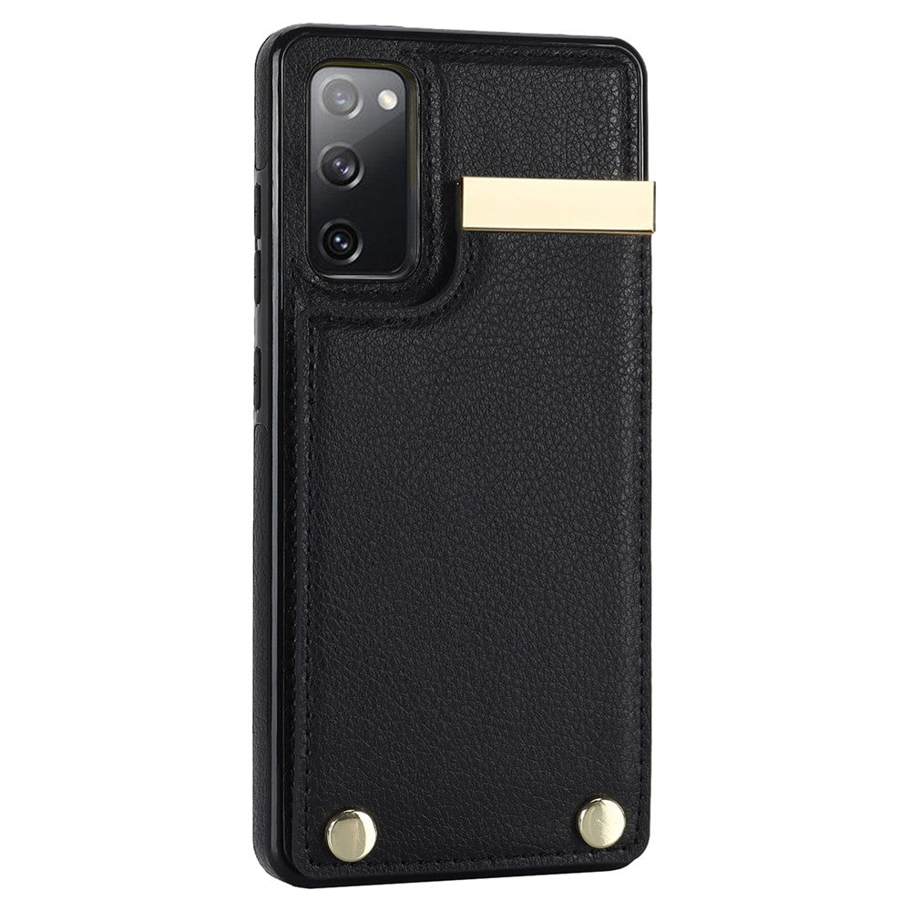 For-Samsung-Galaxy-S20-FE-5G-/-S20-FE-/-S20-FE-2022-/-S20-Lite-Cell-Phone-Case-TPU+PU-Leather-Card-Holder-Cover-Black