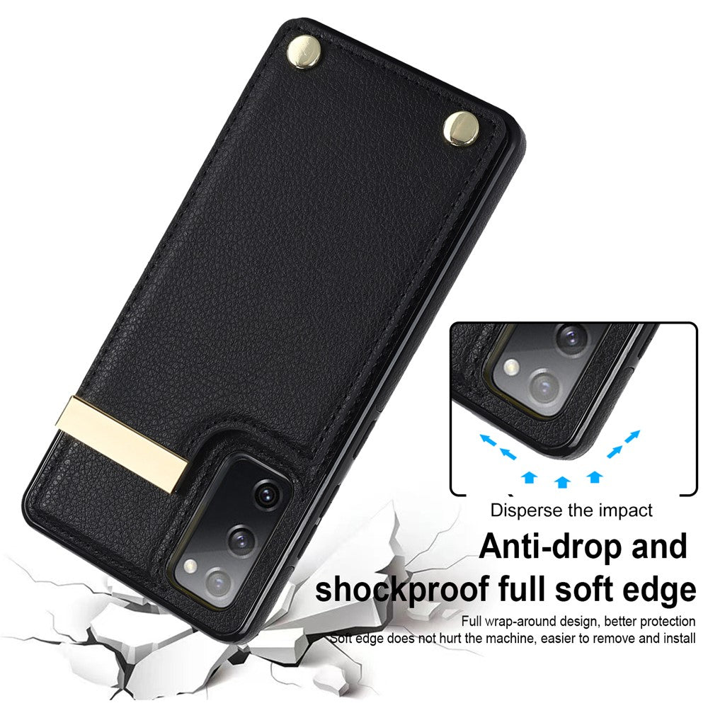 For-Samsung-Galaxy-S20-FE-5G-/-S20-FE-/-S20-FE-2022-/-S20-Lite-Cell-Phone-Case-TPU+PU-Leather-Card-Holder-Cover-Black