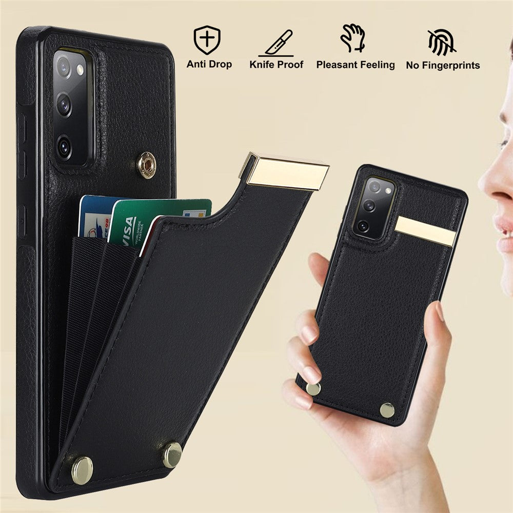 For-Samsung-Galaxy-S20-FE-5G-/-S20-FE-/-S20-FE-2022-/-S20-Lite-Cell-Phone-Case-TPU+PU-Leather-Card-Holder-Cover-Black