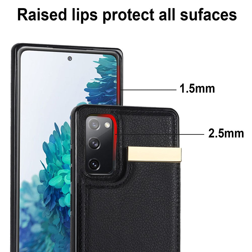 For-Samsung-Galaxy-S20-FE-5G-/-S20-FE-/-S20-FE-2022-/-S20-Lite-Cell-Phone-Case-TPU+PU-Leather-Card-Holder-Cover-Black