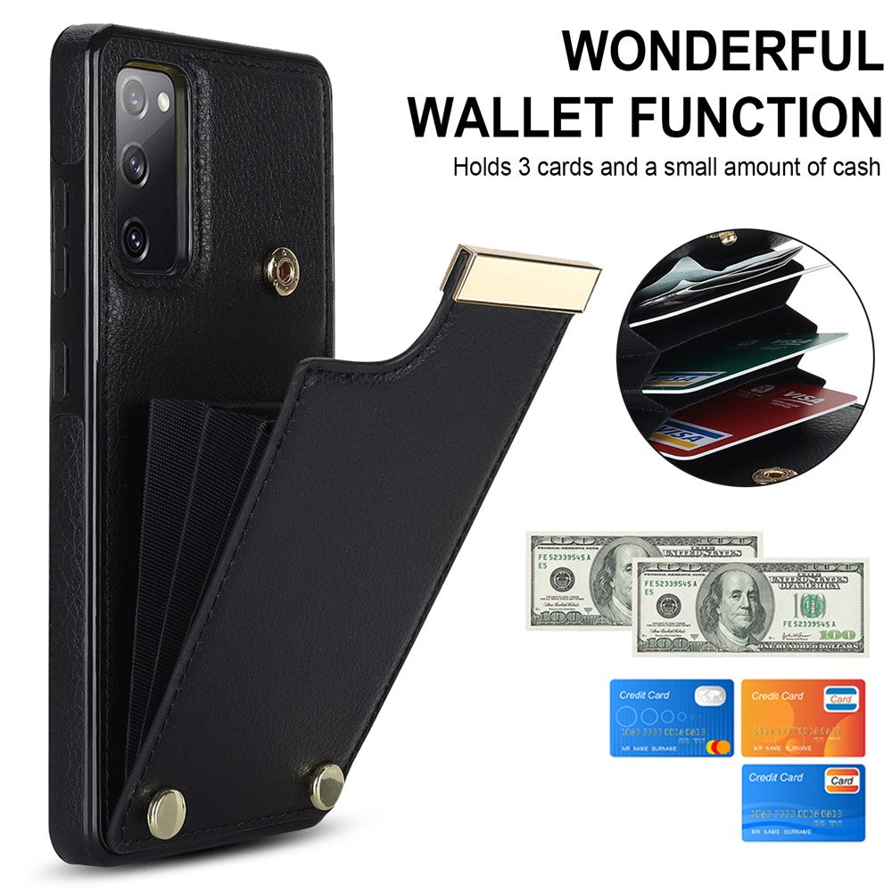 For-Samsung-Galaxy-S20-FE-5G-/-S20-FE-/-S20-FE-2022-/-S20-Lite-Cell-Phone-Case-TPU+PU-Leather-Card-Holder-Cover-Black
