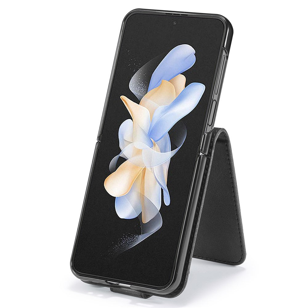 LC.IMEEKE-For-Samsung-Galaxy-Z-Flip7-FE-5G-/-Z-Flip6-5G-Case-Scratch-resistant-Leather+PC-Calf-Texture-Stand-Phone-Cover-Black