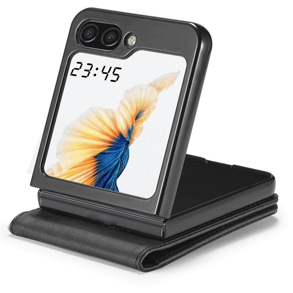 LC.IMEEKE-For-Samsung-Galaxy-Z-Flip7-FE-5G-/-Z-Flip6-5G-Case-Scratch-resistant-Leather+PC-Calf-Texture-Stand-Phone-Cover-Black