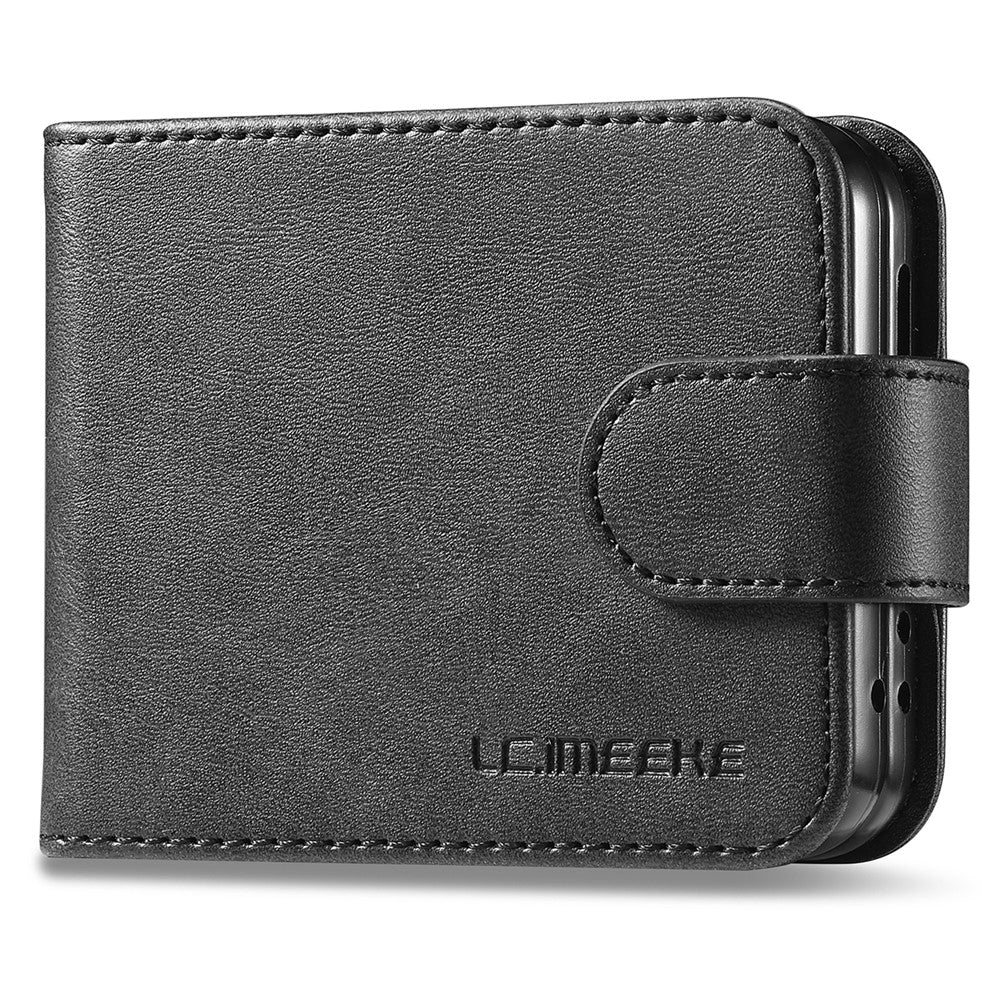 LC.IMEEKE-For-Samsung-Galaxy-Z-Flip7-FE-5G-/-Z-Flip6-5G-Case-Scratch-resistant-Leather+PC-Calf-Texture-Stand-Phone-Cover-Black