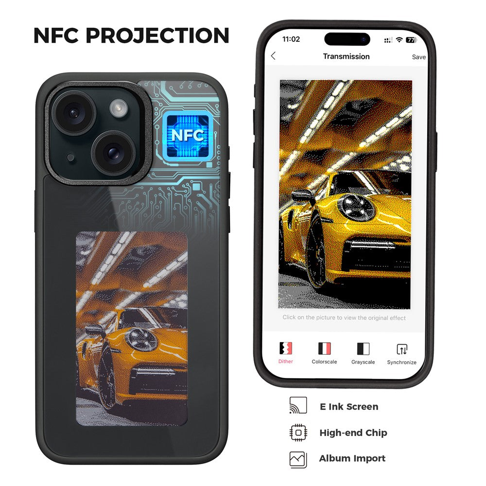 4-Color-E-Ink-Phone-Case-for-iPhone-15-Case-Smart-NFC-DIY-Display-Imaging,-Black-/-White-/-Red-/-Yellow-Black