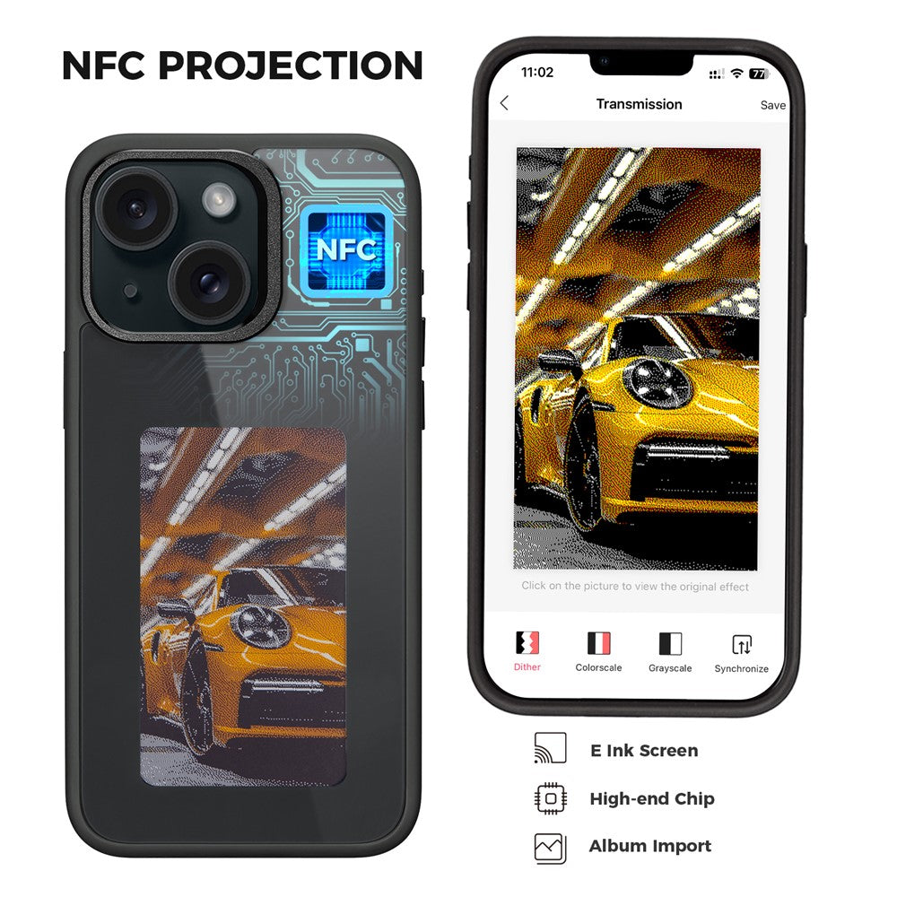 E-Ink-Phone-Case-for-iPhone-13-/-14-Smart-NFC-Phone-Case-Photo,-Black-/-White-/-Red-/-Yellow-4-Color-Black