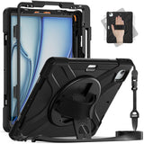 For-iPad-Air-13-(2025)-/-(2024)-Kickstand-Case-TPU+PC+Silicone-Tablet-Cover-with-Shoulder-Strap-Black