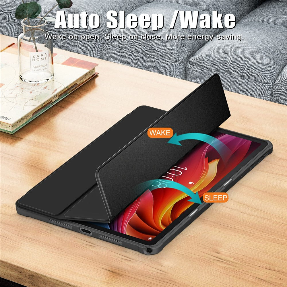 For-Lenovo-Tab-K11-Plus-TB230XC-Case-Auto-Sleep-/-Wake-PU-Leather-Flip-Tablet-Cover-Triple-Fold-Stand-Black
