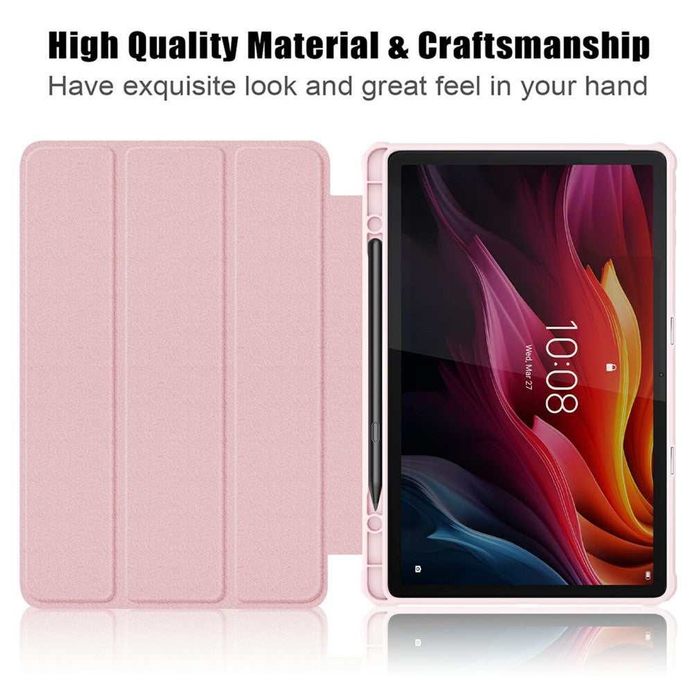 For-Lenovo-Tab-K11-Plus-TB230XC-Case-Auto-Sleep-/-Wake-PU-Leather-Flip-Tablet-Cover-Triple-Fold-Stand-Pink