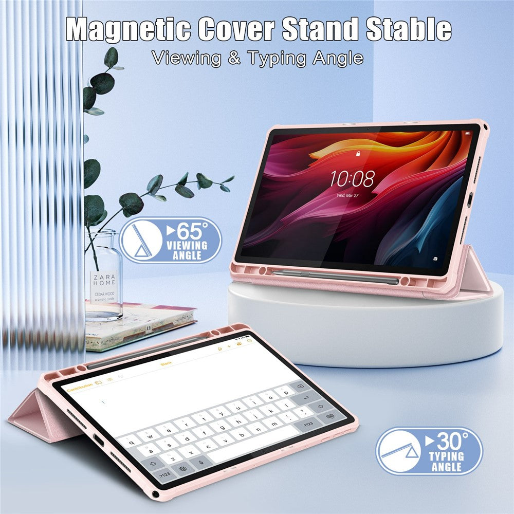 For-Lenovo-Tab-K11-Plus-TB230XC-Case-Auto-Sleep-/-Wake-PU-Leather-Flip-Tablet-Cover-Triple-Fold-Stand-Pink
