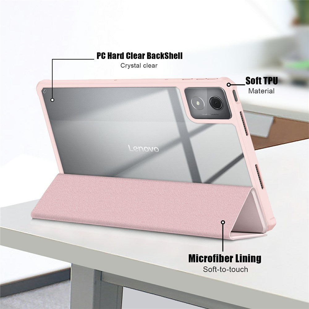 For-Lenovo-Tab-K11-Plus-TB230XC-Case-Auto-Sleep-/-Wake-PU-Leather-Flip-Tablet-Cover-Triple-Fold-Stand-Pink