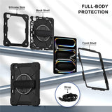 For-iPad-Pro-13-(2025)-/-13-(2024)-Case-Silicone-+-PC-Kickstand-Tablet-Cover-with-Handy-Strap,-Shoulder-Strap-Black-/-Black