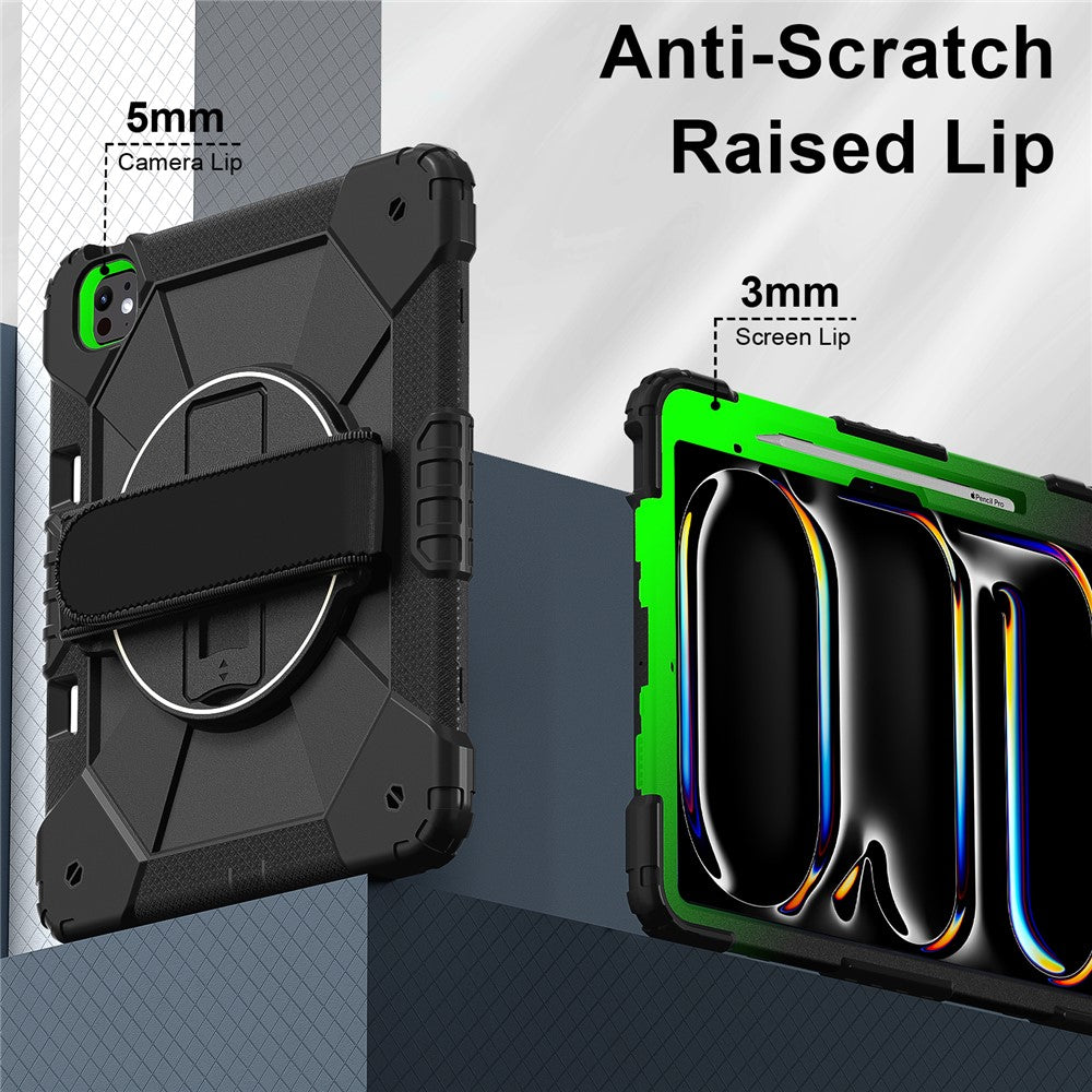 For-iPad-Pro-13-(2025)-/-13-(2024)-Case-Silicone-+-PC-Kickstand-Tablet-Cover-with-Handy-Strap,-Shoulder-Strap-Black-/-Black