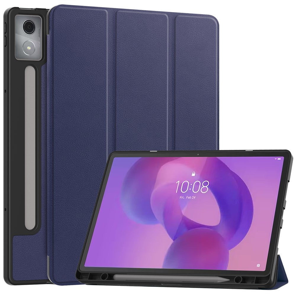 For-Lenovo-Idea-Tab-Pro-Case-Tri-Fold-Stand-Leather-+-PC-Tablet-Cover-with-Pen-Holder-Dark-Blue