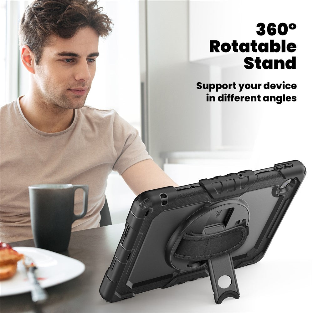 For-Lenovo-Tab-10.1-(2025)-TB-311XU-/-Tab-TB311FU-Case-PC-+-Silicone-Tablet-Cover-with-PET-Anti-Scratch-Film-and-Shoulder-Strap-Black