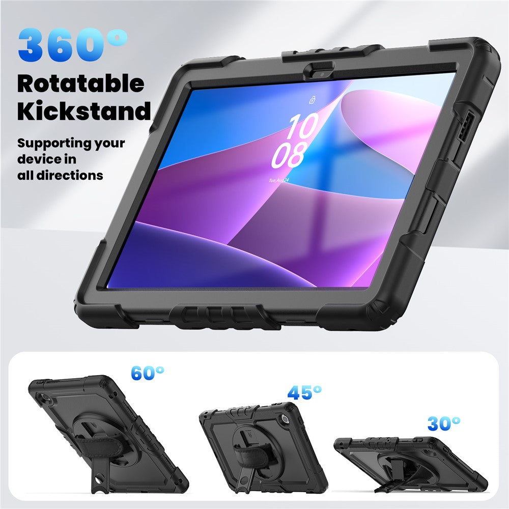 For-Lenovo-Tab-10.1-(2025)-TB-311XU-/-Tab-TB311FU-Case-PC-+-Silicone-Tablet-Cover-with-PET-Anti-Scratch-Film-and-Shoulder-Strap-Black