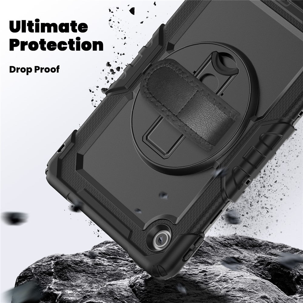 For-Lenovo-Tab-10.1-(2025)-TB-311XU-/-Tab-TB311FU-Case-PC-+-Silicone-Tablet-Cover-with-PET-Anti-Scratch-Film-and-Shoulder-Strap-Black