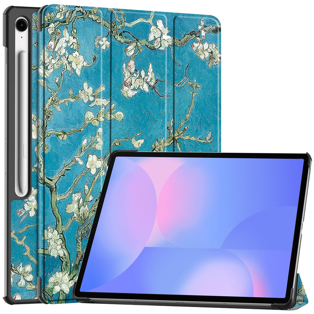 For-Samsung-Galaxy-Tab-S10-FE+-Case-Pattern-Print-Leather-Stand-Tablet-Cover-Apricot