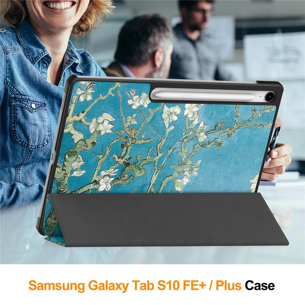 For-Samsung-Galaxy-Tab-S10-FE+-Case-Pattern-Print-Leather-Stand-Tablet-Cover-Apricot