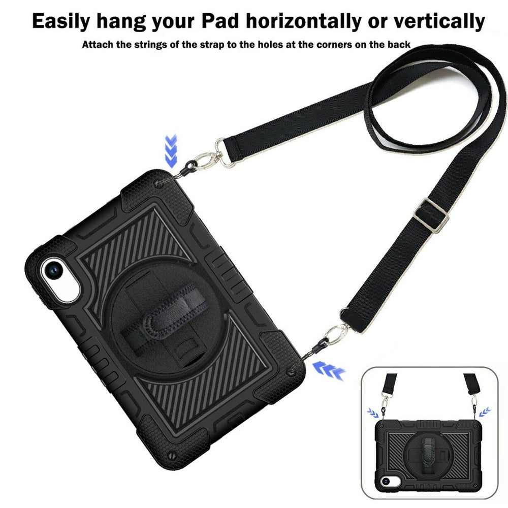 For-Xiaomi-Redmi-Pad-2-Tablet-Case-Silicone-+-PC-Shockproof-Cover-with-Kickstand-Shoulder-Strap-Black