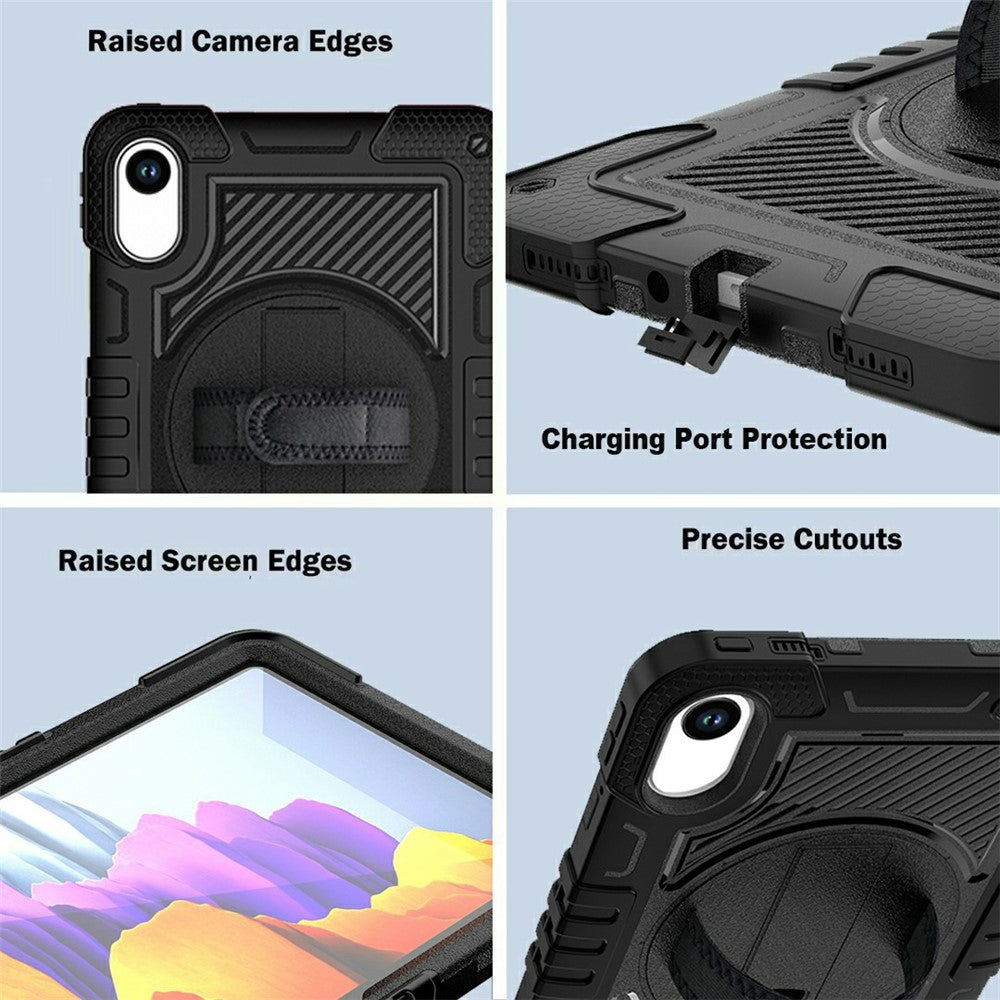 For-Xiaomi-Redmi-Pad-2-Tablet-Case-Silicone-+-PC-Shockproof-Cover-with-Kickstand-Shoulder-Strap-Black