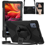 For-Lenovo-Tab-K11-Plus-/-Zhaoyang-K11-B352FU,-TB230XC-Kickstand-Case-TPU-PC-Silicone-Tablet-Cover-with-Shoulder-Strap-Black