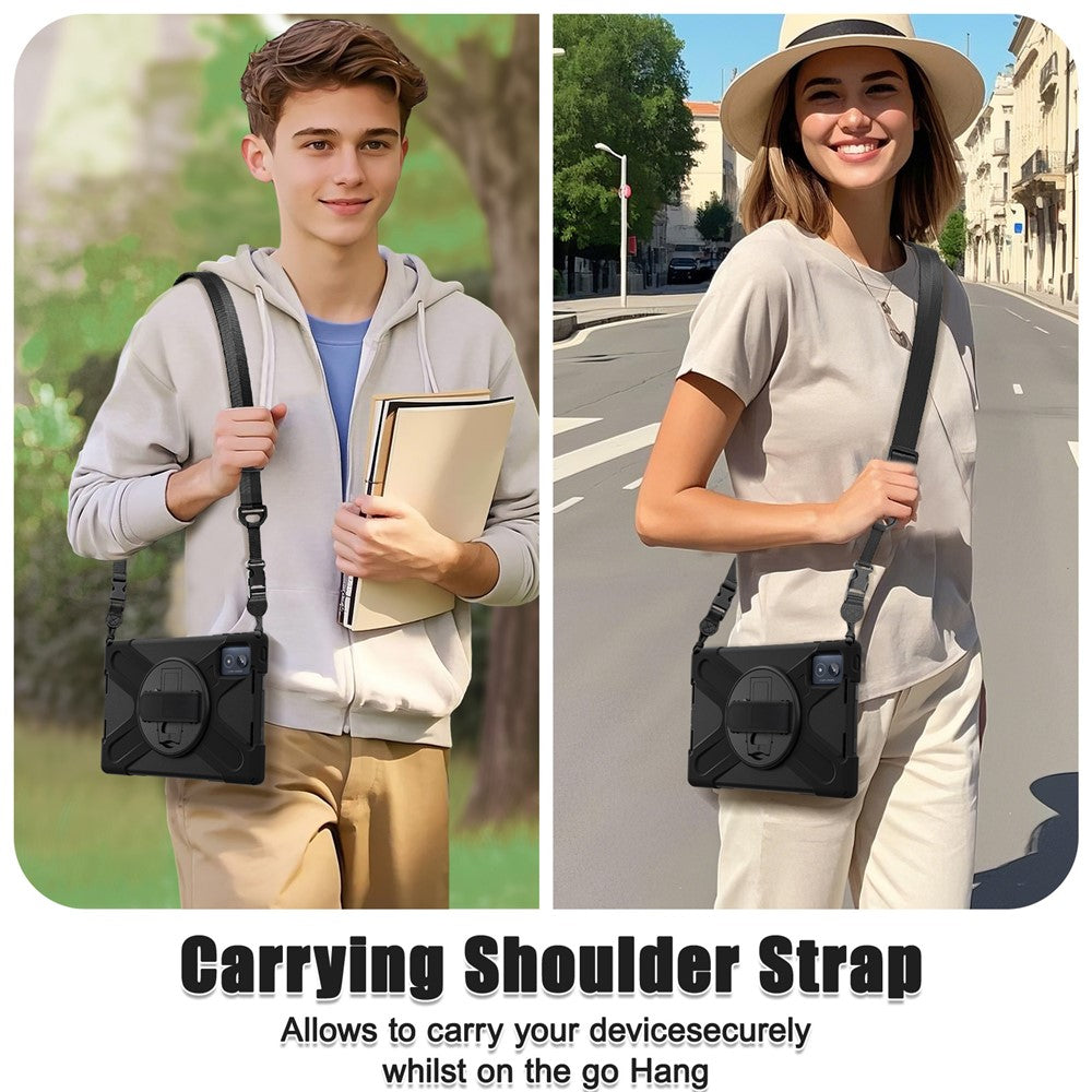 For-Lenovo-Tab-K11-Plus-/-Zhaoyang-K11-B352FU,-TB230XC-Kickstand-Case-TPU-PC-Silicone-Tablet-Cover-with-Shoulder-Strap-Black